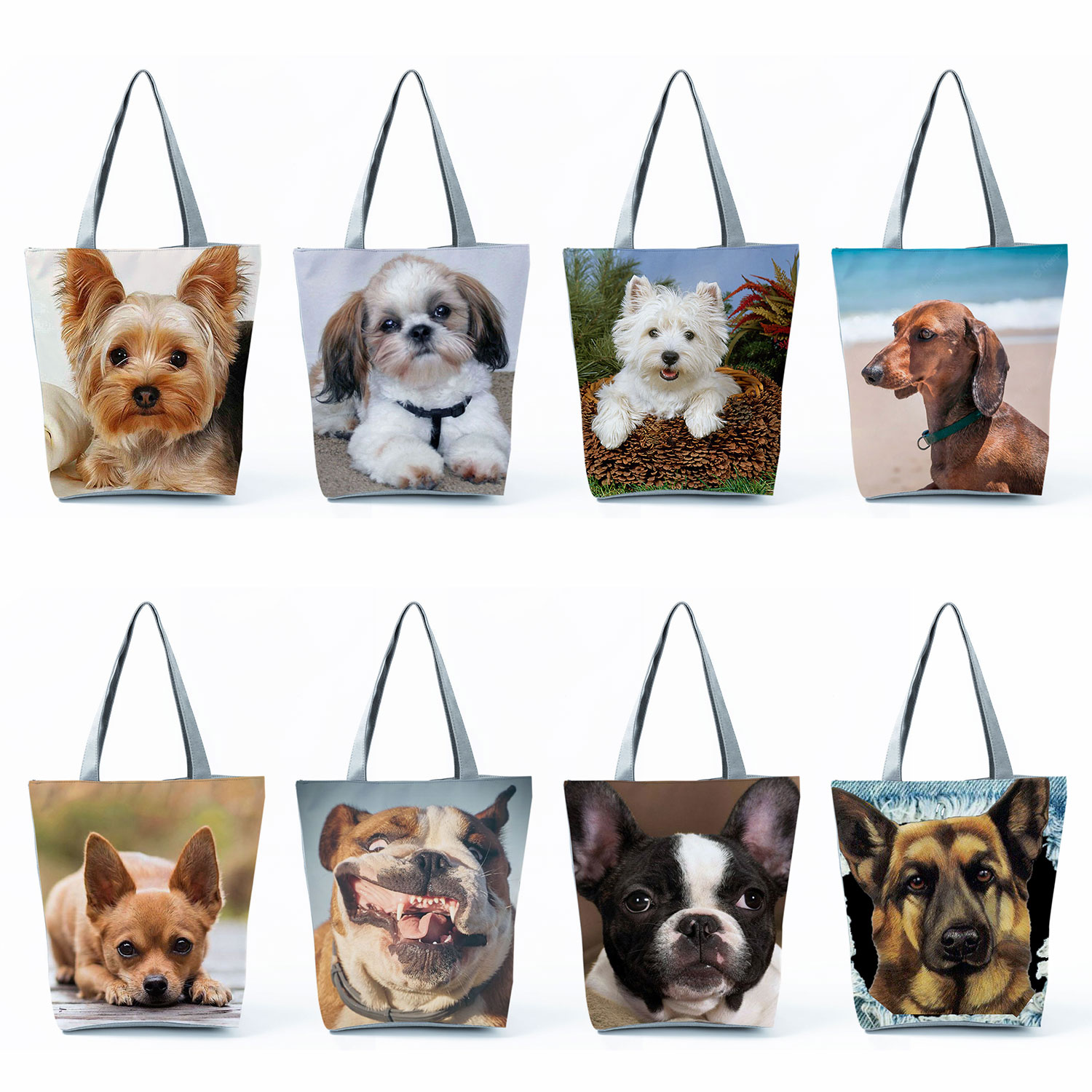 Cute West Dog Handbags For Women Customizable Groceries Pug Retriever Shopping Bags Foldable Animal Large Capacity Shoulder Bag