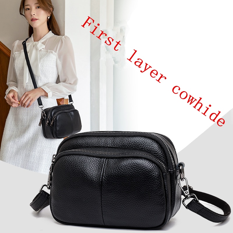 Genuine Leather Real Cowhide Women's Casual Fashion Bag Women Messenger Bag Small Shoulder Bag Crossbody Bags for Women Handbags