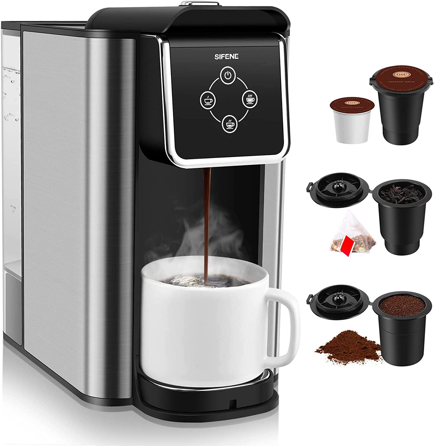 K Cup Coffee Maker,  3 in 1 Single Serve Coffee Machine, Pod Coffee Brewer For Ground Coffee, Capsule pod, Leaf Tea maker, 6 to