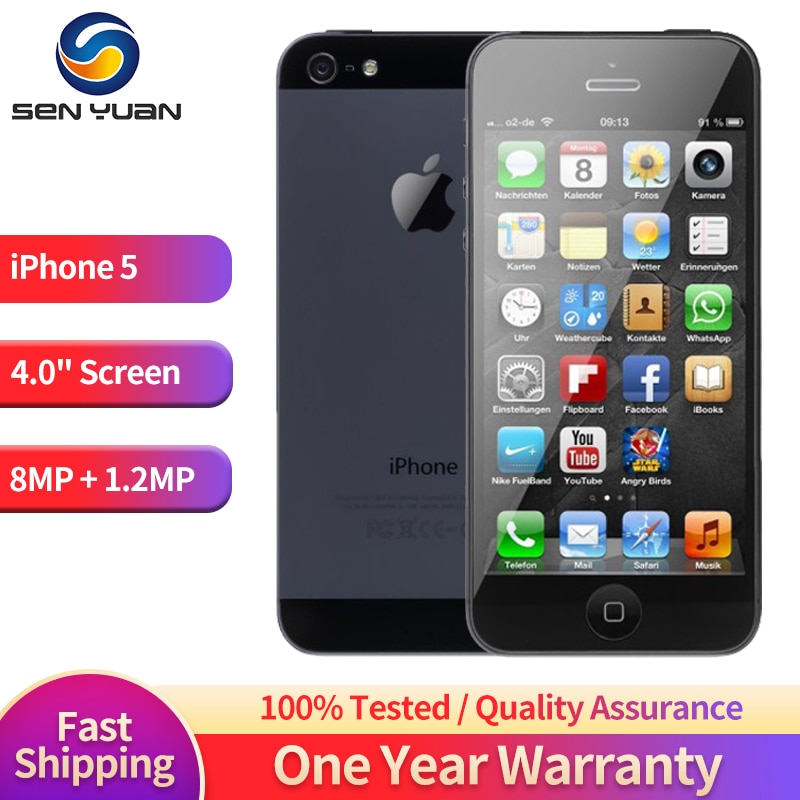 Original Apple iPhone 5 3G Mobile Phone 4.0" Used-85%New 1GB RAM 16GB/32GB/64GB ROM CellPhone WiFi GPS 8MP+1.2MP IOS SmartPhone