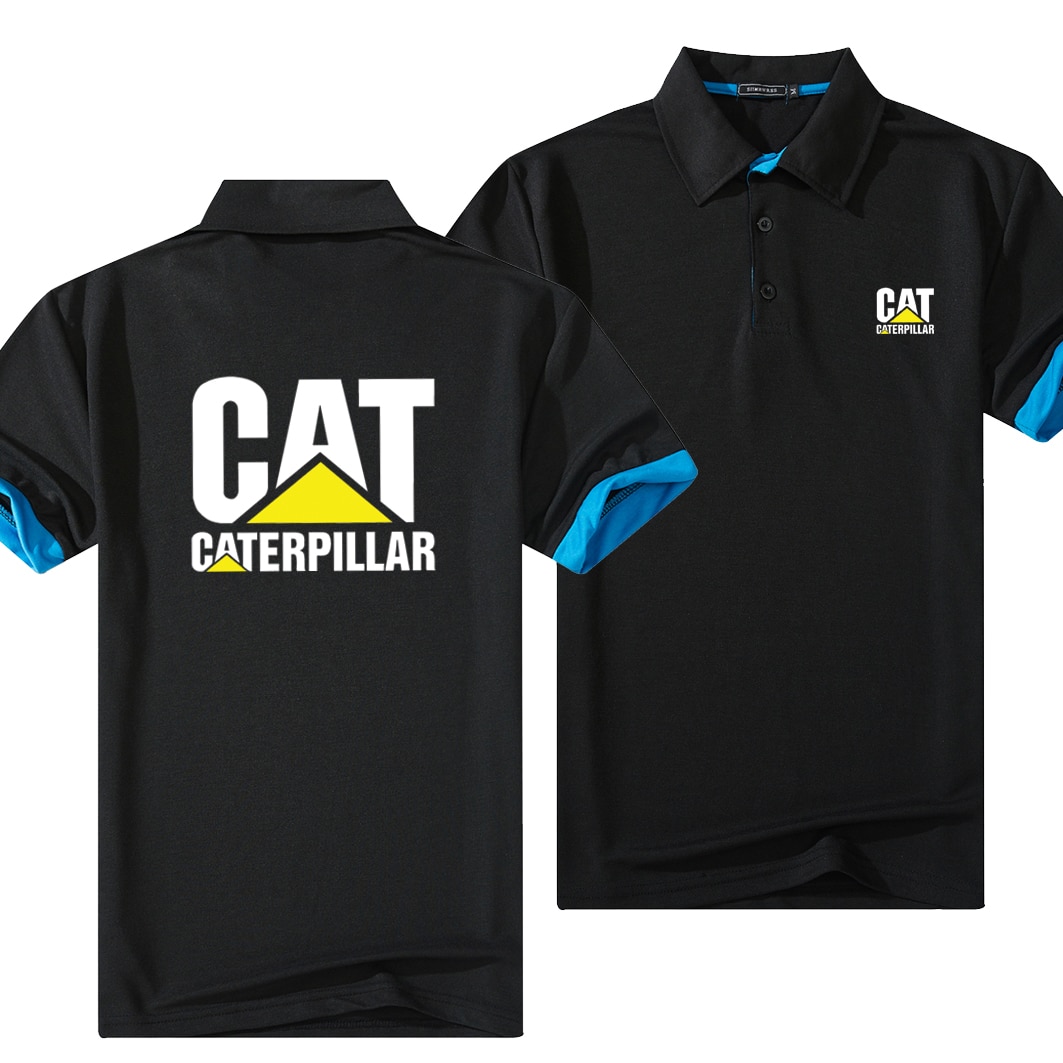 CAT Caterpillar Brand Logo  Summer New Lapel Polo Fashion Men Cotton T-Shirts Casual Breathable Short Sleeve