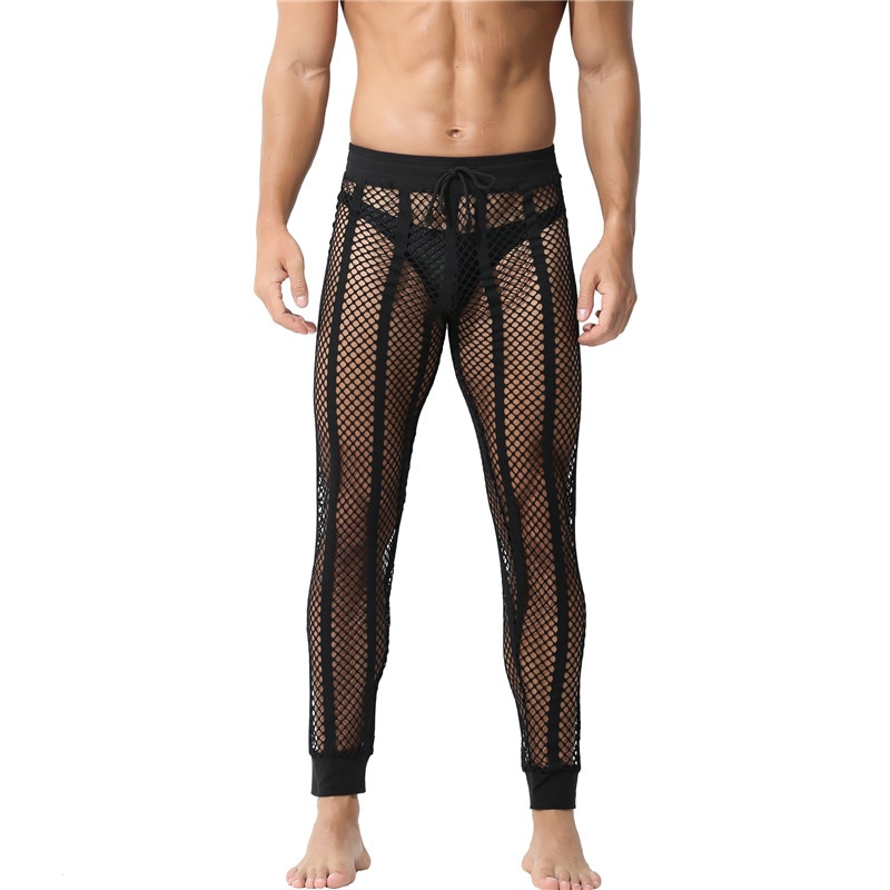 Mens Sexy Fishnet Long Pants Trousers Underwear Transparent Summer Pants Casual Sleep Homewear Sport Gym Fitness Pants Pajamas