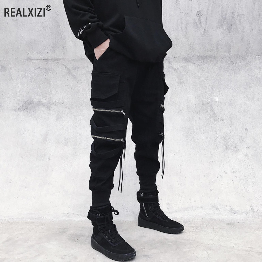 Hip Hop Cargo Pants Harem Joggers Trousers Men Women Ribbons Pockets Streetwear Summer Casual Loose Sweatpant Men's Clothing