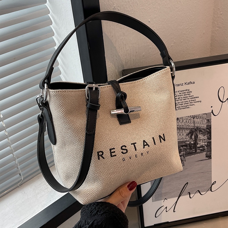Women's New Popular Canvas Shoulder Bags Fashion High Quality Satchel Versatile Handbag Simple Casual Retro Bucket Crossbody Bag