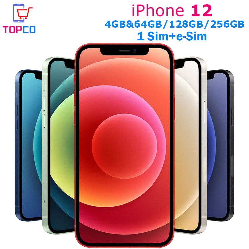 Original iPhone 12 5G 64GB/128GB/256GB LTE Mobile phone IOS A14 Bionic Hexa Core 6.1'' Dual 12MP Face ID e-Sim 4GB RAM NFC
