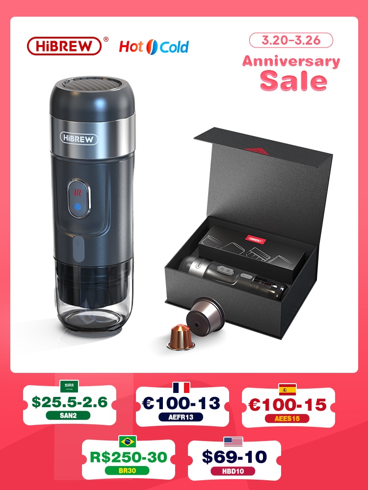 HiBREW Portable Coffee Machine for Car & Home,DC12V  Expresso Coffee Maker Fit Nexpresso Dolce  Pod Capsule  Coffee Powder H4A