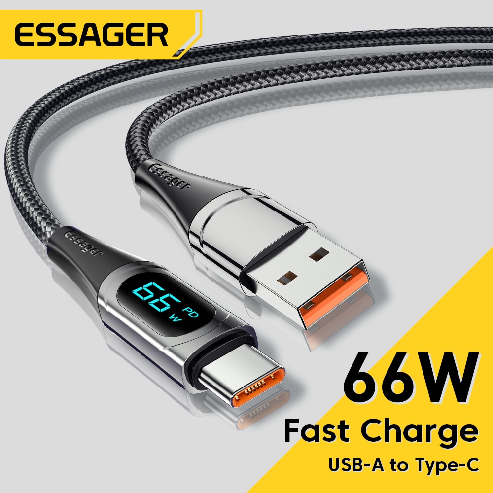 Essager LED 6A USB Type C Cable For Huawei Honor 100W/66W Fast Charging Charger USB C Data Cord Cable For Poco Oneplus Samsung