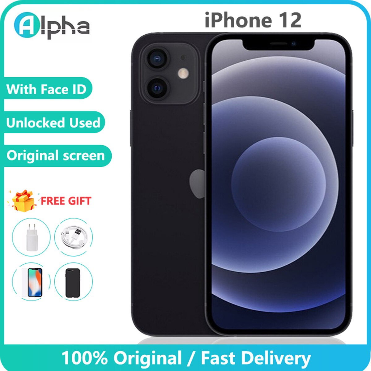 Apple iPhone 12 Original Used 95% New 5G LTE Cell Phone 6.1'' 4GB 64/128GB IOS A14 With Face ID Unlocked